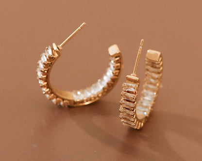 18k Gold Plated Stainless Steel Rhinestone Hoop Earrings