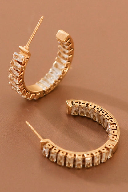18k Gold Plated Stainless Steel Rhinestone Hoop Earrings