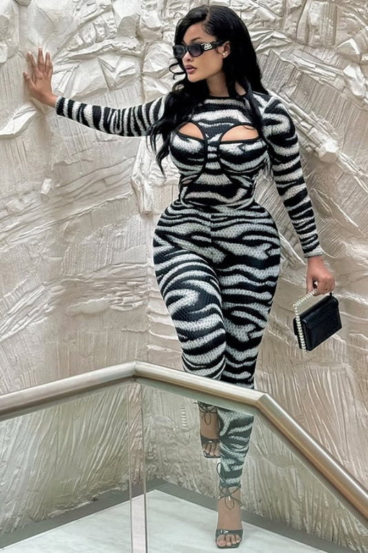 Crewneck Cutout Bust Jumpsuit Set