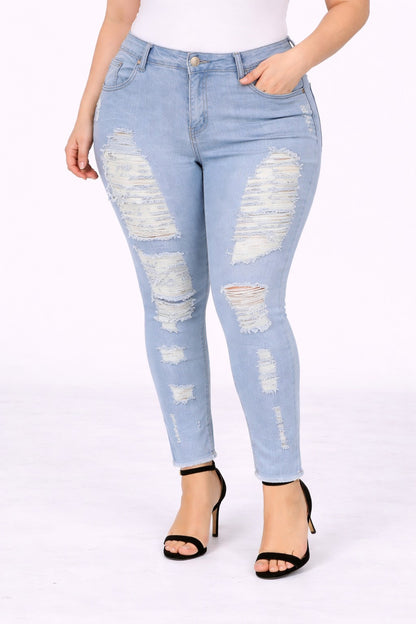 Plus Size Denim Jeans Ripped Skinny Pants Stretchy