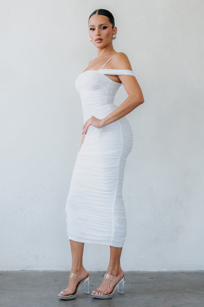 Mesh Off Shoulder Midi Dress