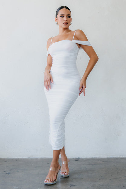 Mesh Off Shoulder Midi Dress