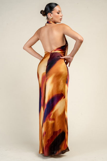 Halter Cowl Neck Maxi Open Back Dress