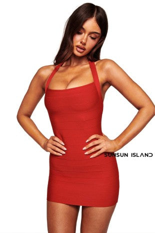 Solid Halter Sleeveless Bodycon Mini Dress