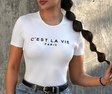 C' Est La Vie Paris Short Sleeve Graphic Bodysuit
