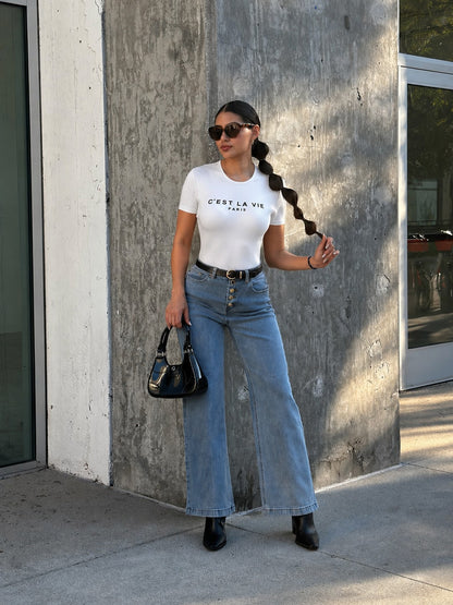 C' Est La Vie Paris Short Sleeve Graphic Bodysuit
