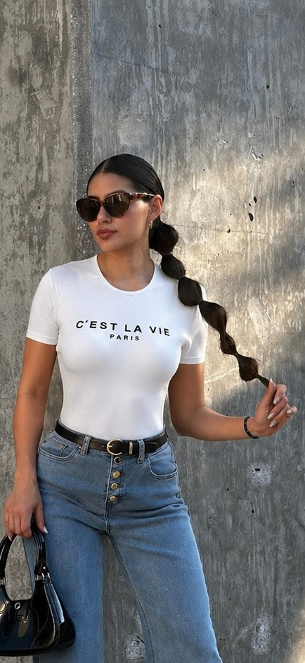 C' Est La Vie Paris Short Sleeve Graphic Bodysuit