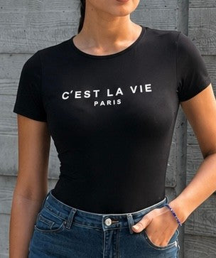 C' Est La Vie Paris Short Sleeve Graphic Bodysuit