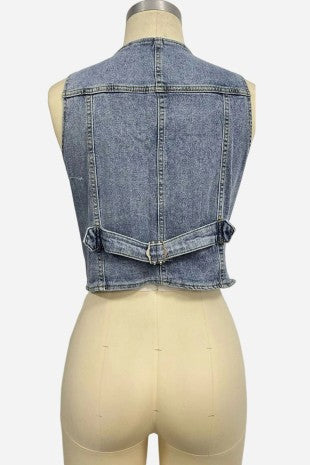Button Front Denim Vest