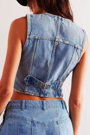 Button Front Denim Vest