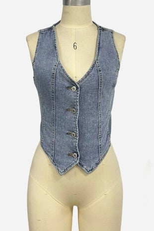 Button Front Denim Vest