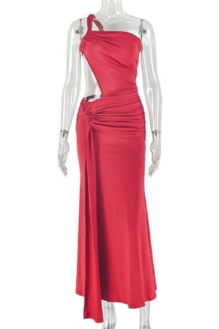 One-shoulder Cutout Ruched Maxi Dress