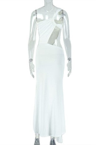 One-shoulder Cutout Ruched Maxi Dress