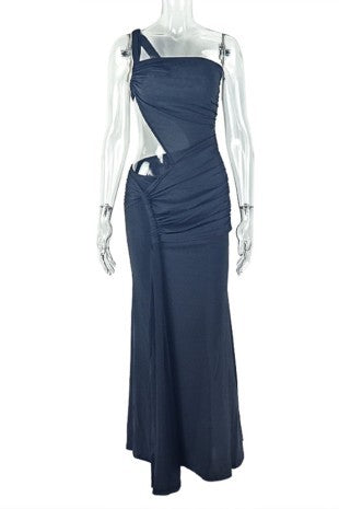 One-shoulder Cutout Ruched Maxi Dress