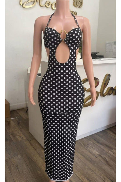 Halter Neck O Ring Front Cut Out Maxi Dress
