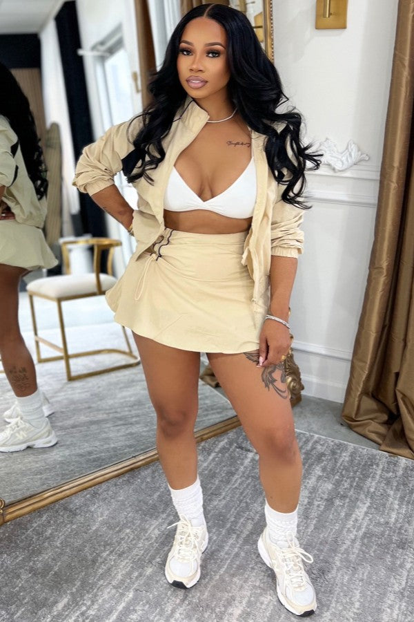 Zip Jacket Drawstring Skirt Set