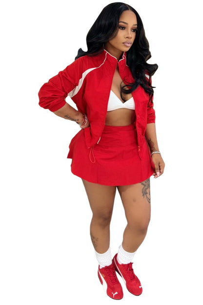 Zip Jacket Drawstring Skirt Set