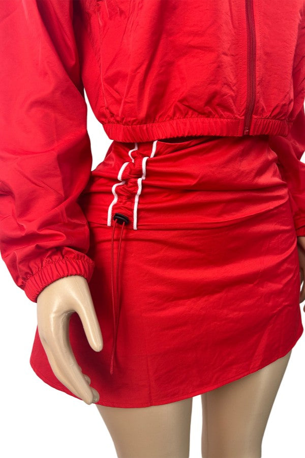 Zip Jacket Drawstring Skirt Set