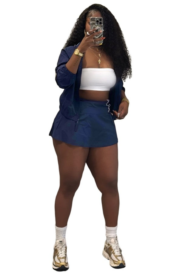 Zip Jacket Drawstring Skirt Set