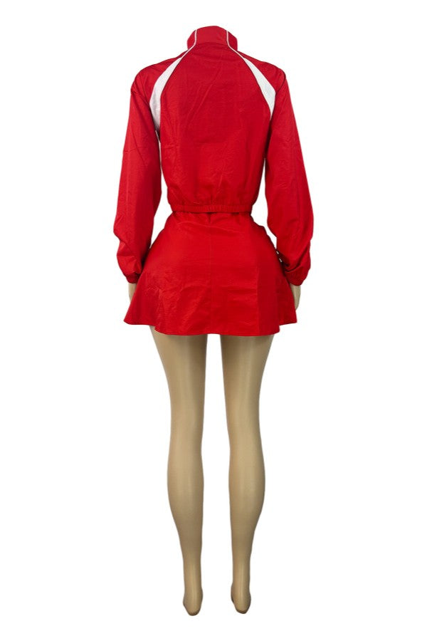 Zip Jacket Drawstring Skirt Set