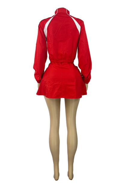 Zip Jacket Drawstring Skirt Set