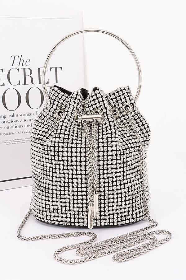 Rhinestone Bucket Bag With Ring Handle