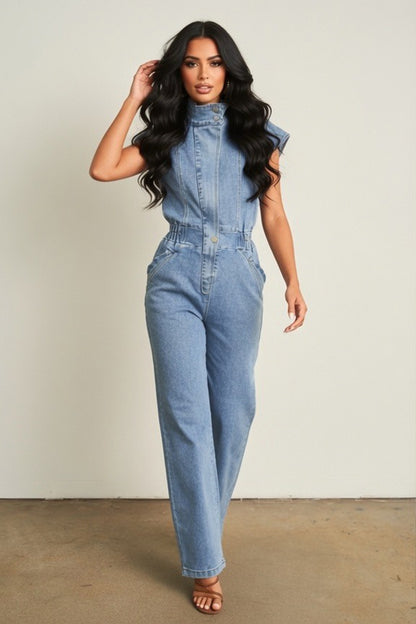 Denim Wide Pants Jumpsuit