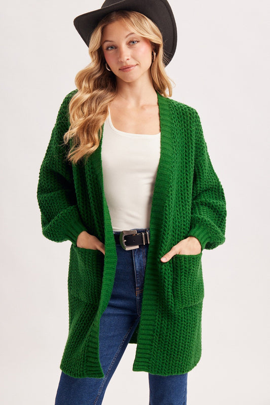 Open-front Waffle Chunky Knit Cardigan