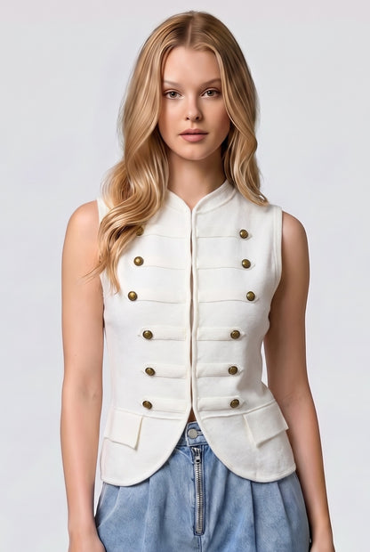 Military Button Sweater Vest