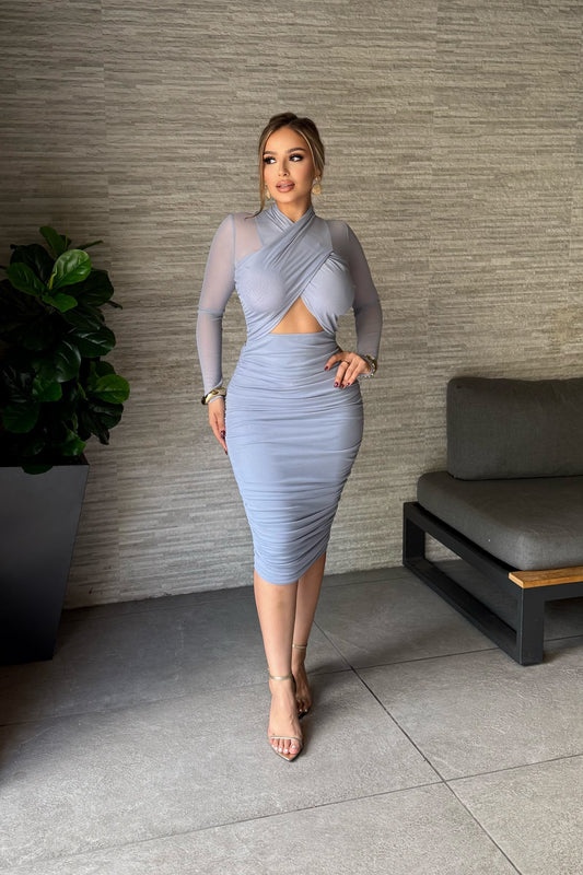 Ruched Cutout Bodycon Midi Dress