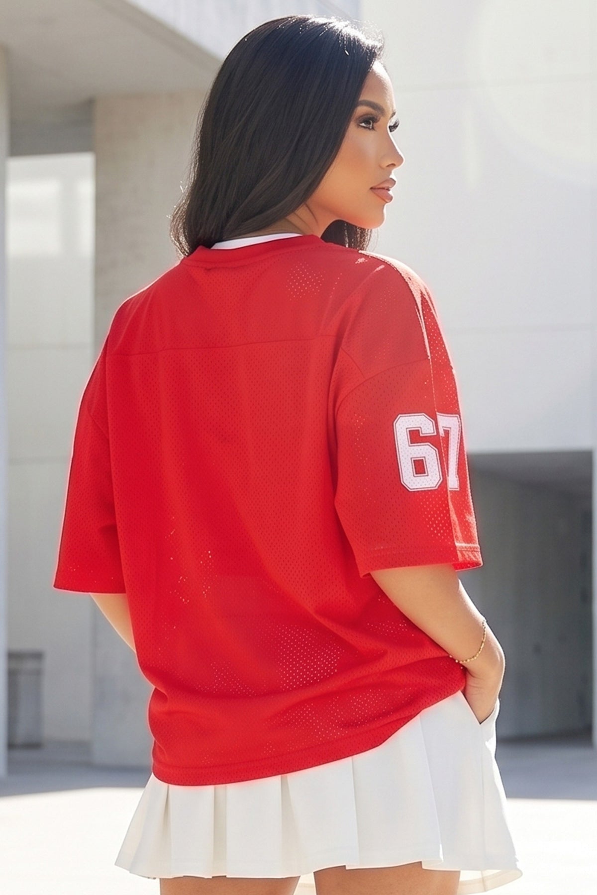 Varsity Number V-Neck Jersey Top