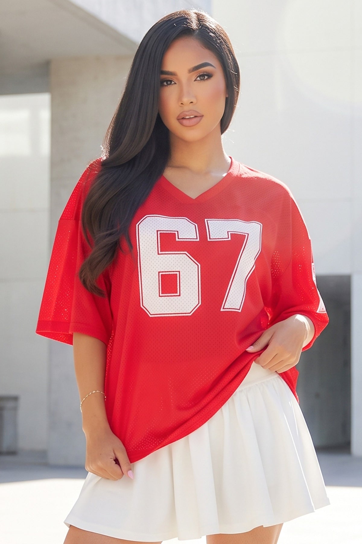 Varsity Number V-Neck Jersey Top