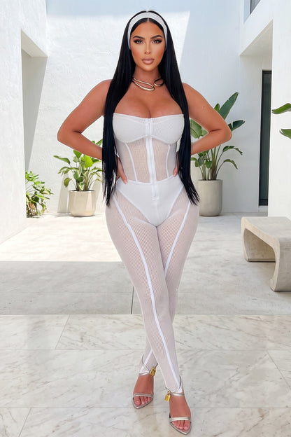 Sleeveless Bodycon Popcorn Mesh Jumpsuit With Lining