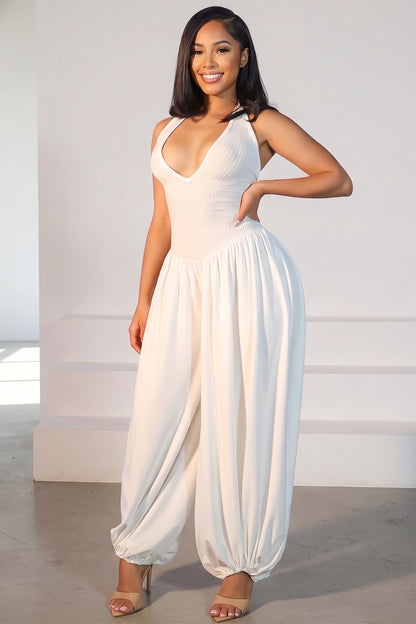 Deep V-neck Halter Aladin Jumpsuit With Back Open