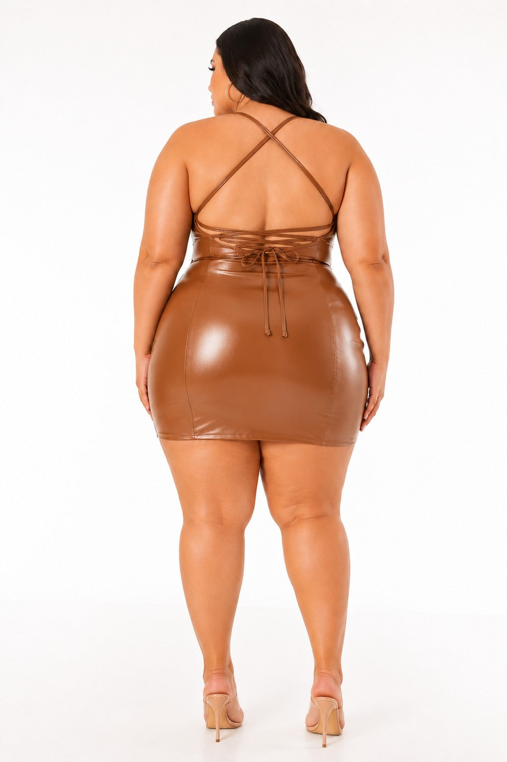 Plus Size Women Dresses Sexy Mini Pu Leather Stretchy