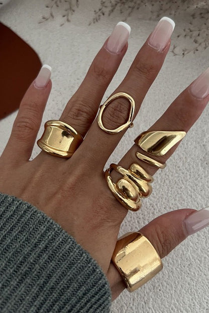 Gold Mixed Sculptural Ring Set