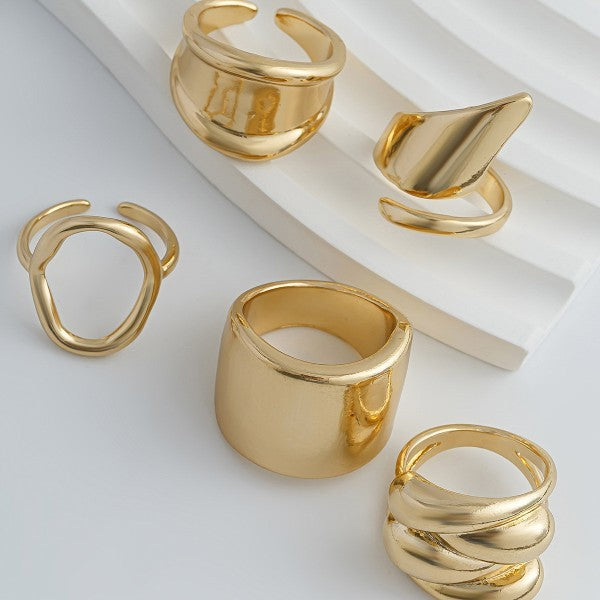 Gold Mixed Sculptural Ring Set