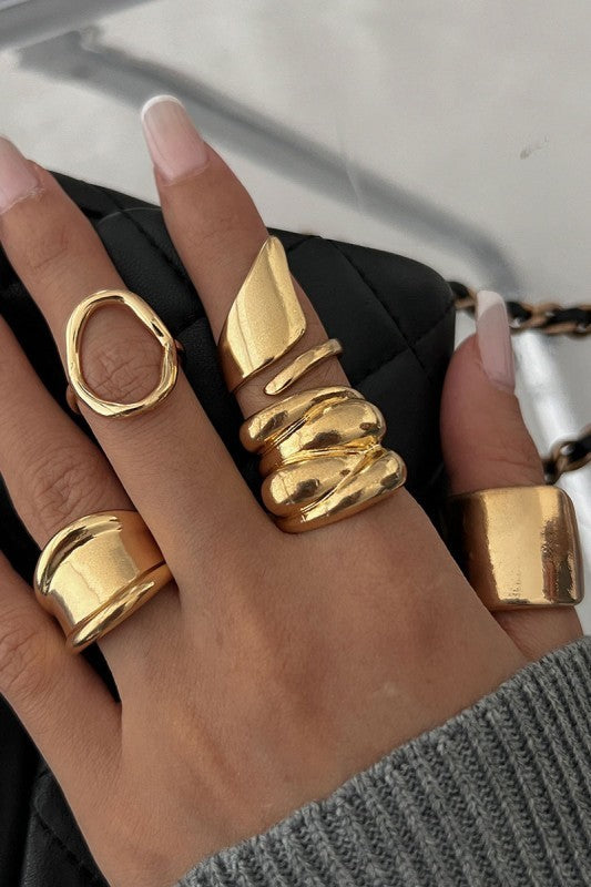 Gold Mixed Sculptural Ring Set