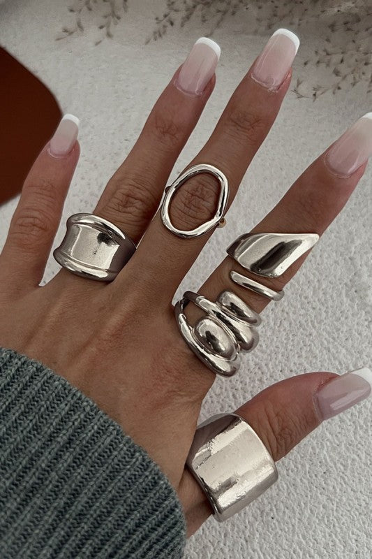 Gold Mixed Sculptural Ring Set