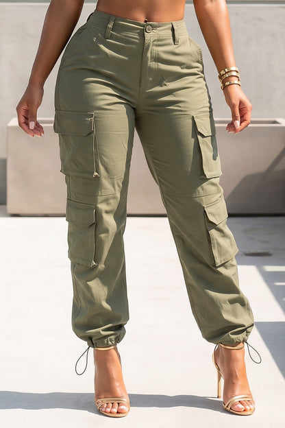 High Rise Straight Leg Cargo Pant With String Stopper
