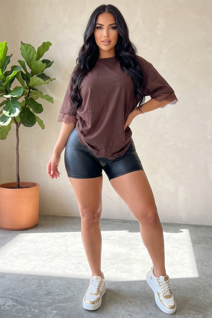 Lace-Trim Crossover Back T-Shirt