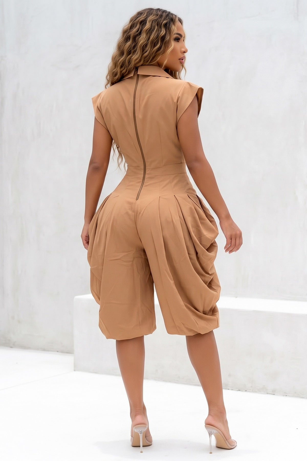 Cap Sleeve Gold Ornate Buttons Harlem Pant Jumpsuit