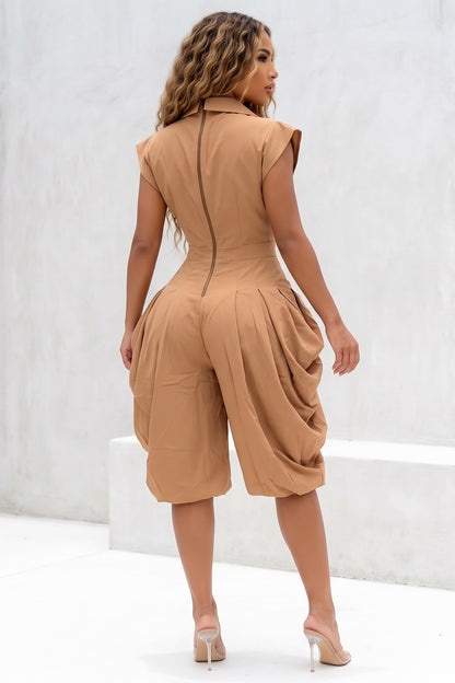 Cap Sleeve Gold Ornate Buttons Harlem Pant Jumpsuit