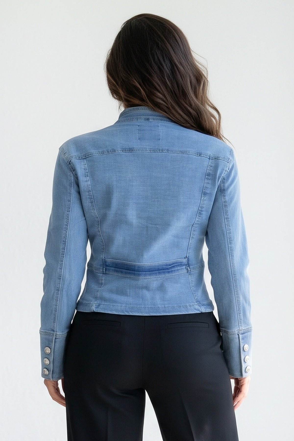 Napoleon Button Design Long Sleeve Zip Up Denim Jacket