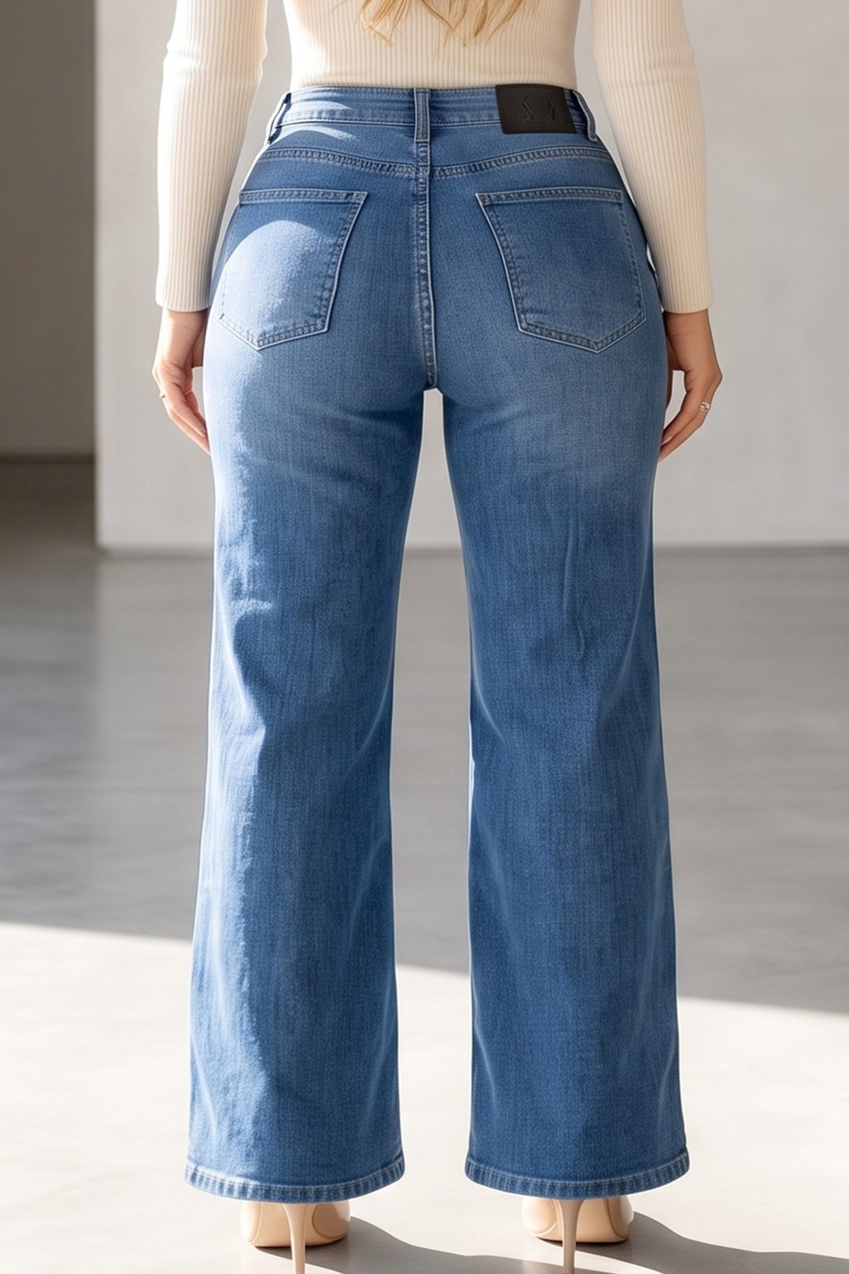 Napoleon Theme Button Design High Rise Wide Leg Jean