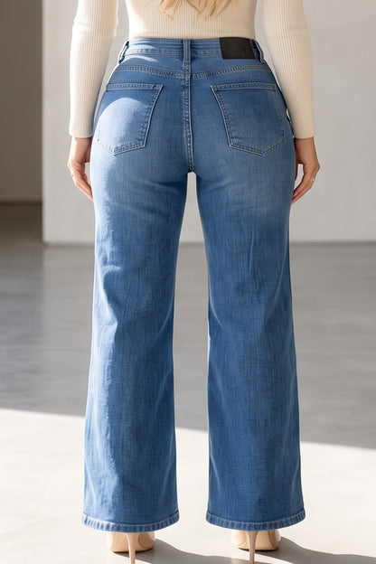 Napoleon Theme Button Design High Rise Wide Leg Jean