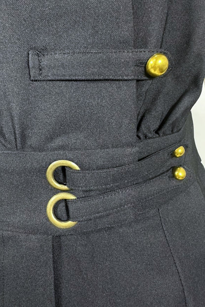 Cap Sleeve Madarin Collar Button Up Wide Leg Jumpsuit