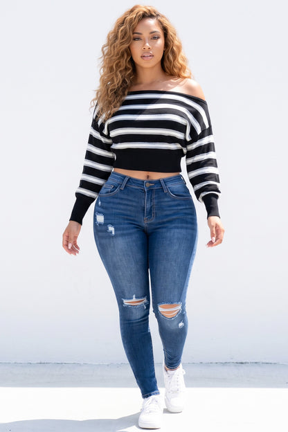 High Rise Stretch Denim Fabric Distressed Skinny Jean