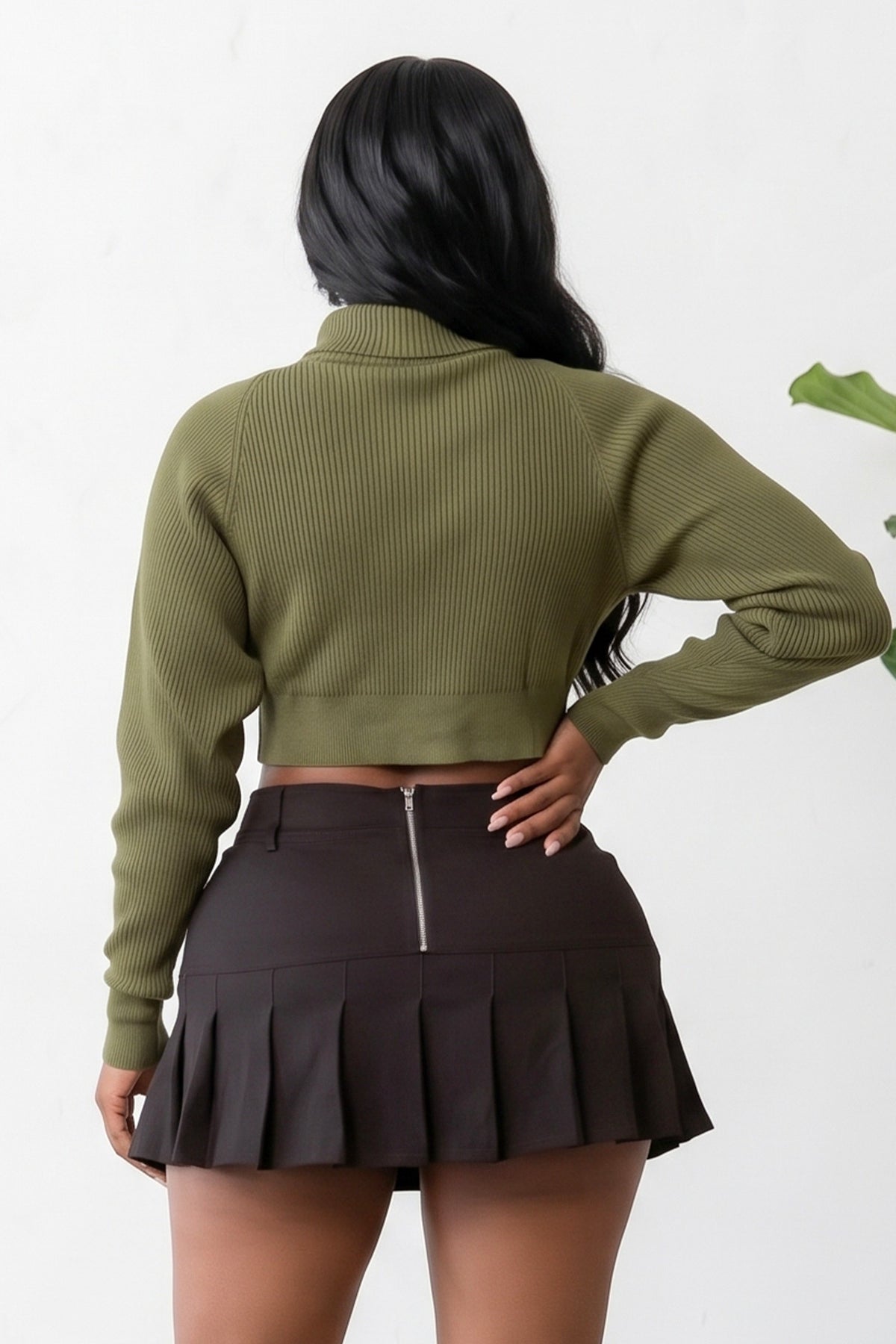 Women's Ribbed Knit Cropped Turtleneck Sweater
