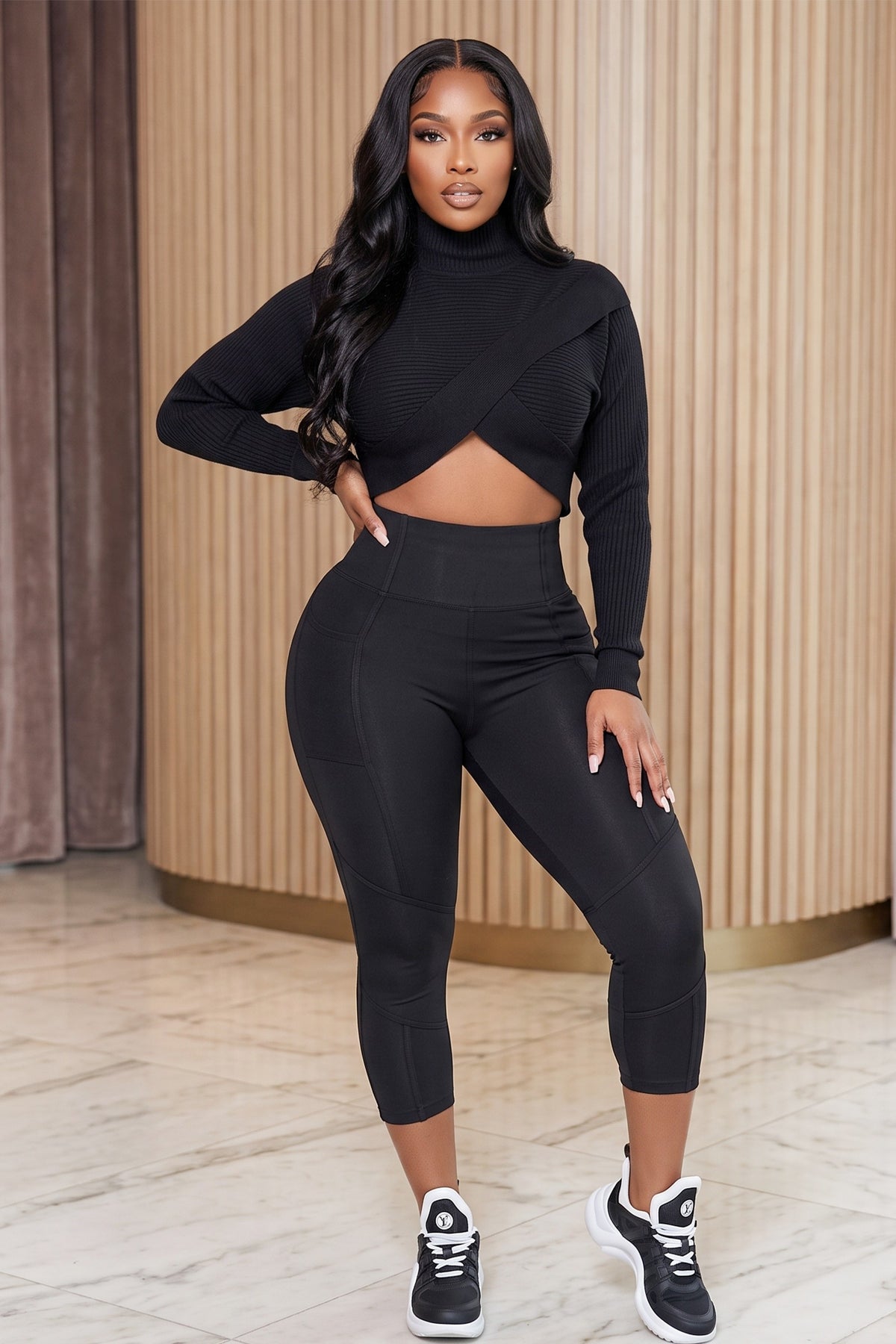 Women's Ribbed Knit Cropped Turtleneck Sweater
